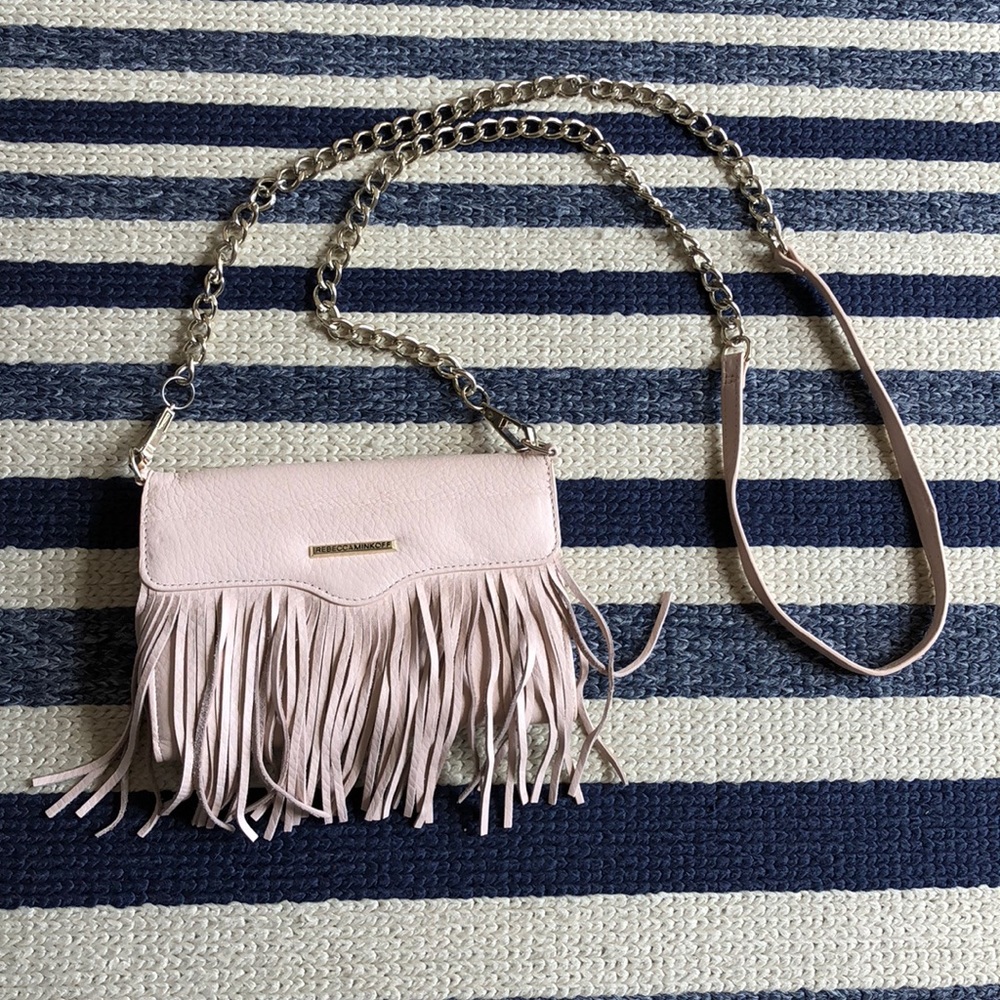 Rebecca minkoff blush pink fringe mini purse